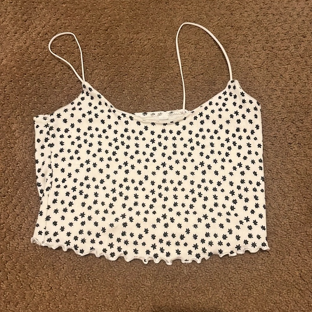 white and black tank top with little flowers all over